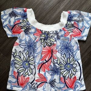 Skies are blue floral off the shoulder blouse